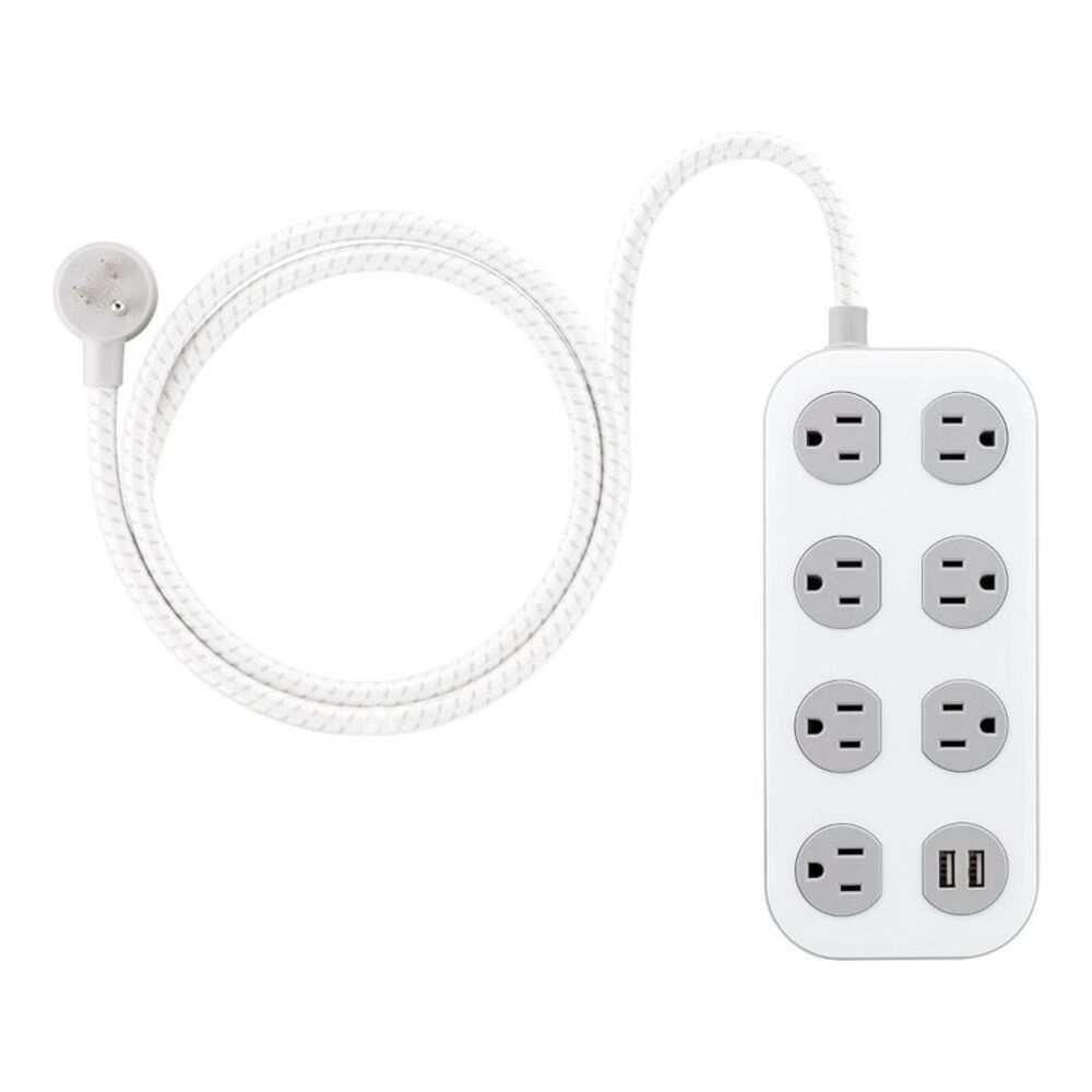 GE 7-Outlet Surge Protector 1470J 2 USB-A Ports 4' Cord - White/Gray
